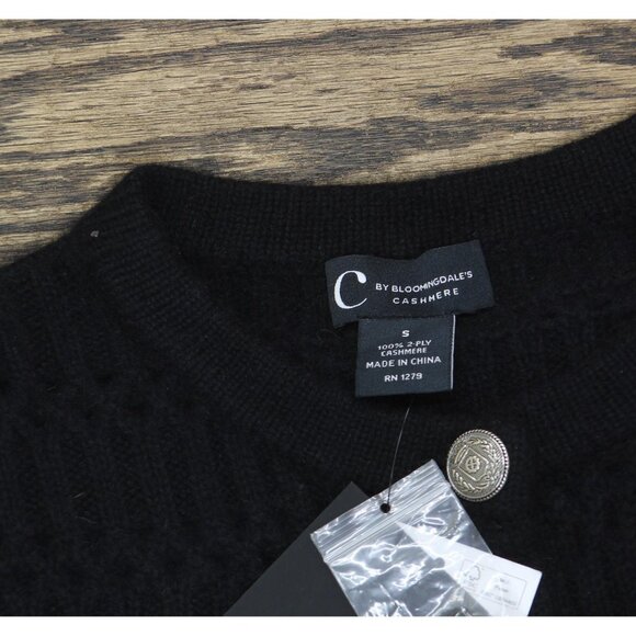 NWT C By Private Label Cashmere Crochet Cardigan Button Front Sweater Black S - Picture 8 of 8